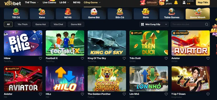 Danh Mục Game Nhanh VaoBet Với Tốc Độ Và Cơ Hội Thắng Lớn