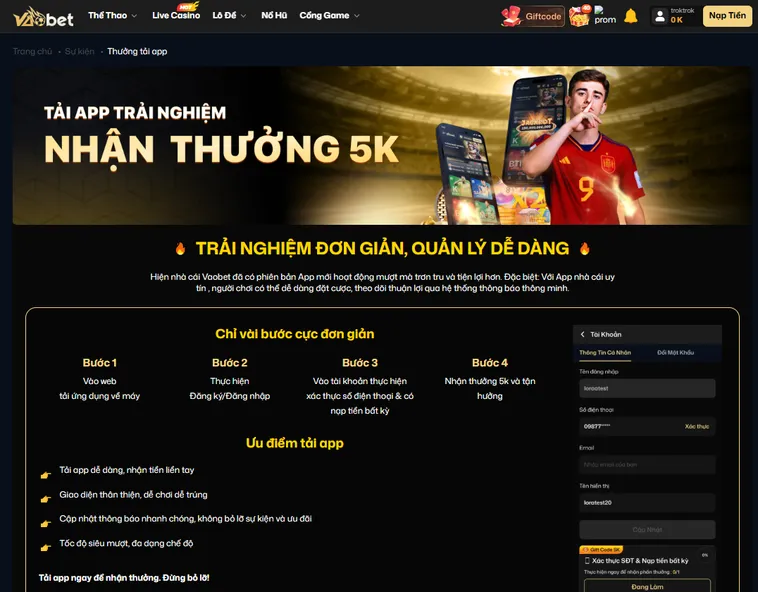 Trải Nghiệm Ứng Dụng, Nhận Thưởng Dễ Dàng Tại VaoBet