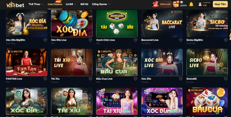 Sảnh Cá Cược Live Casino VaoBet Sòng Bài Trực Tuyến Đẳng Cấp Thế Giới