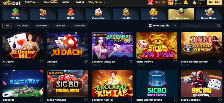 Sảnh Trò Chơi Tại Table Game VaoBet Với Những Ván Bài Đầy Cảm Xúc